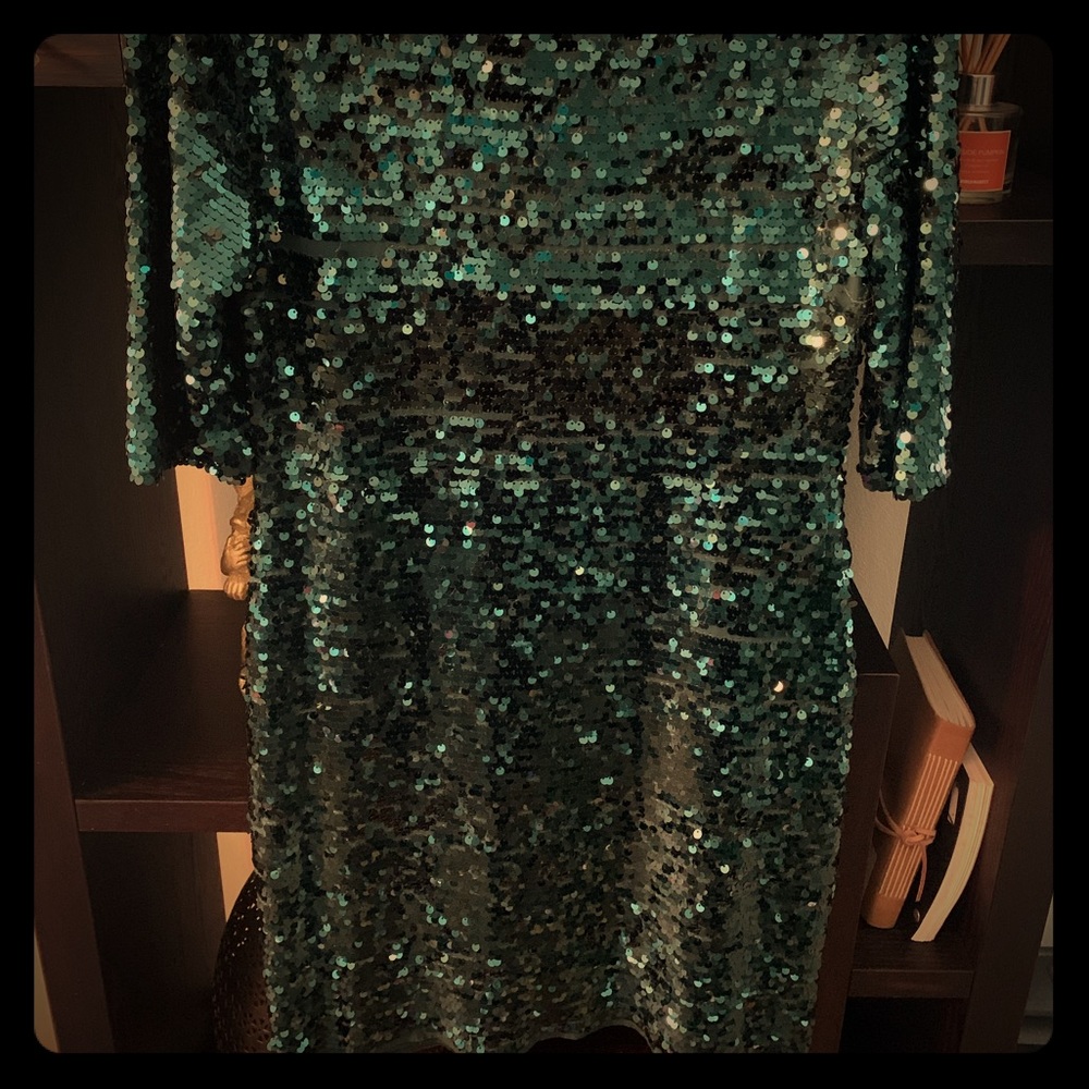 BCBGMaxAzria Hunter Green Sequins Dress